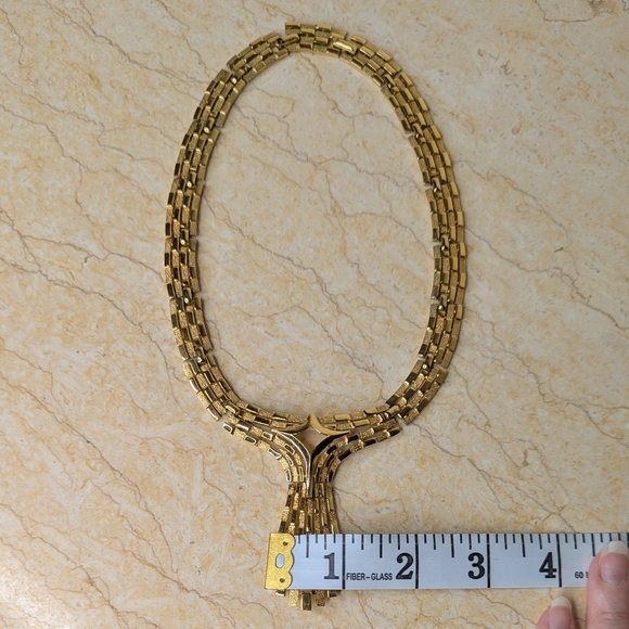 Vintage Trifari Art Deco Gold Tone Chain Tassel Chunky Necklace Choker - Picture 10 of 12